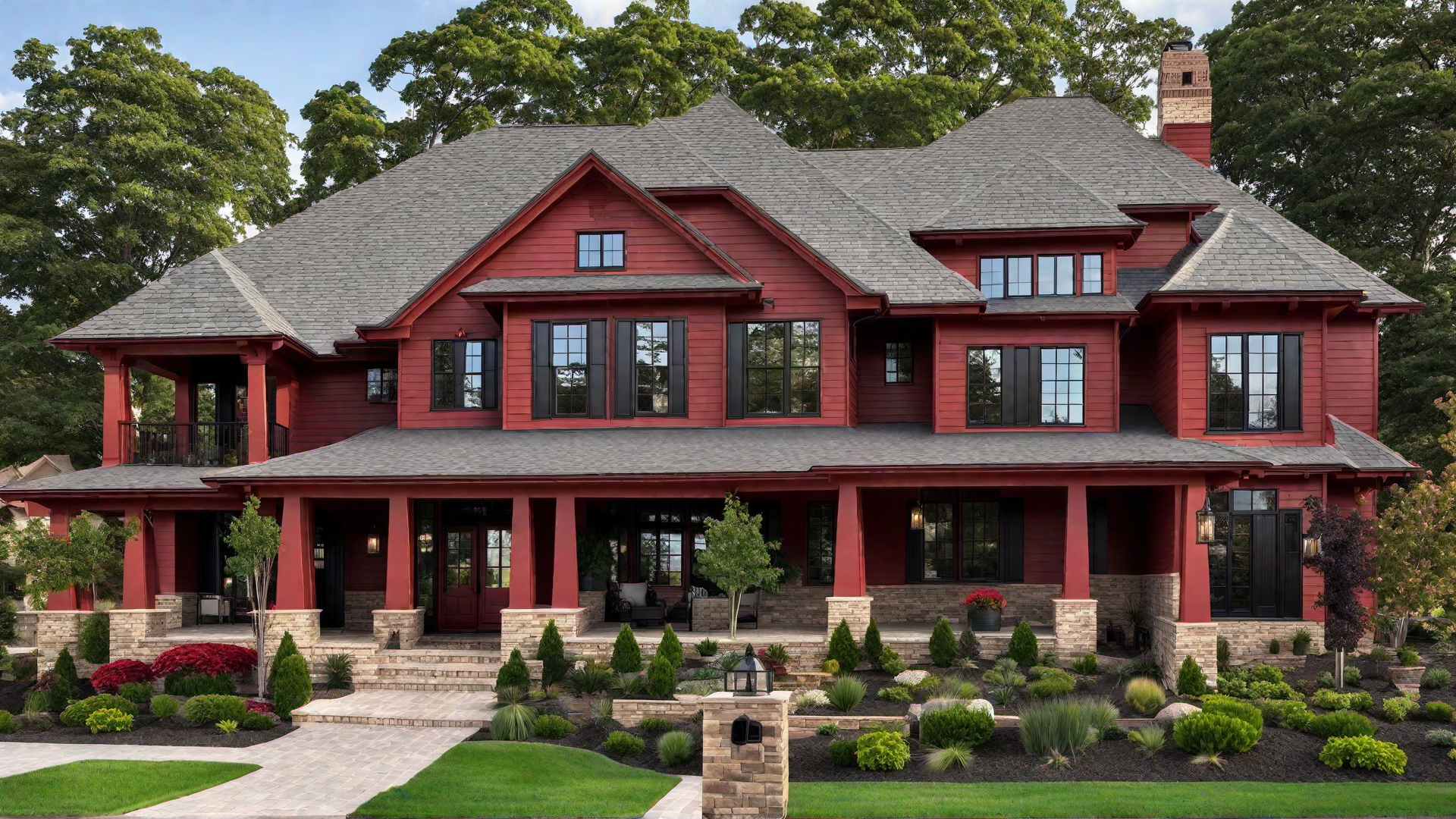 Red Country Home with Wide Porch