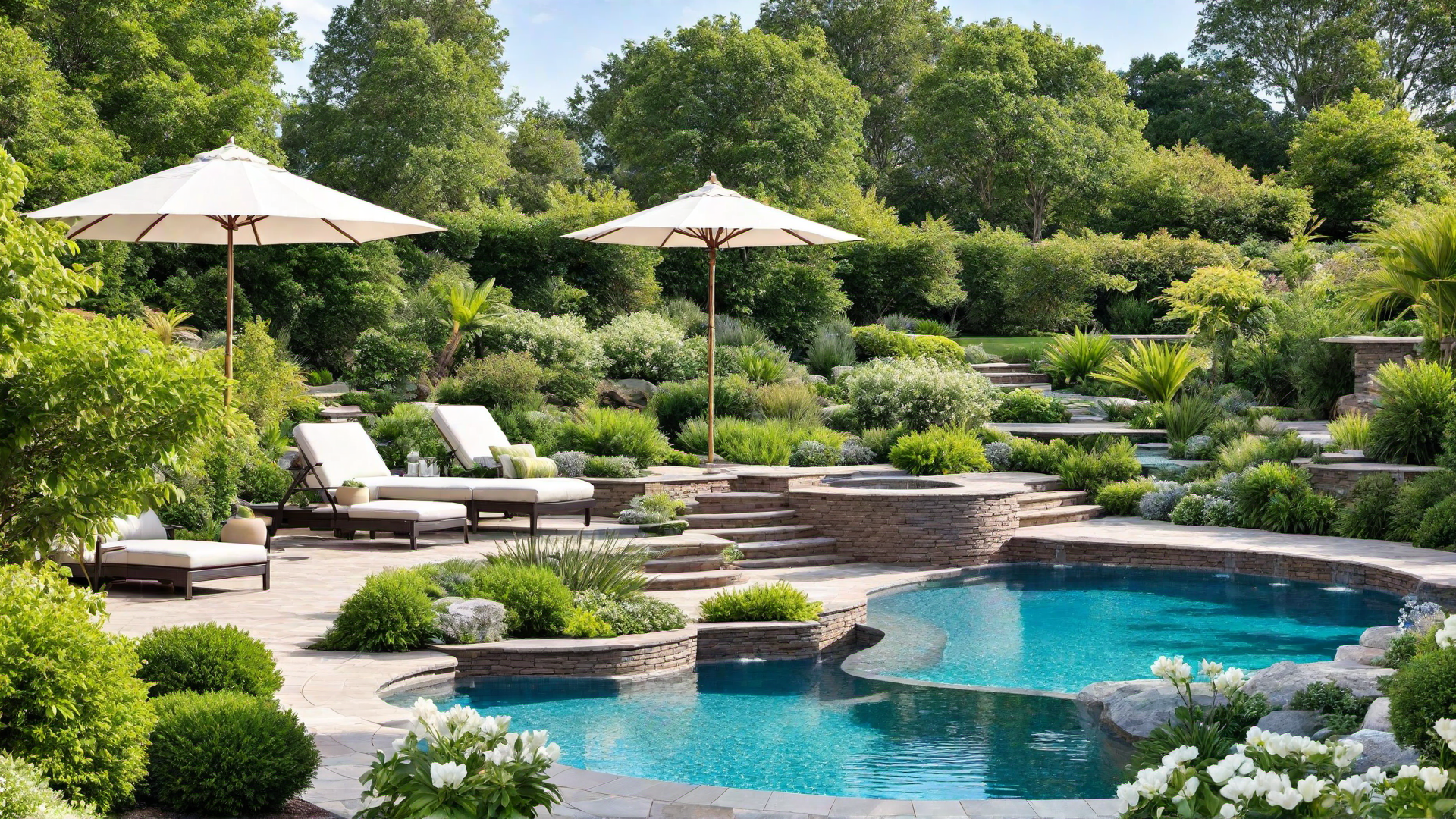 Pool with Island and Bridge