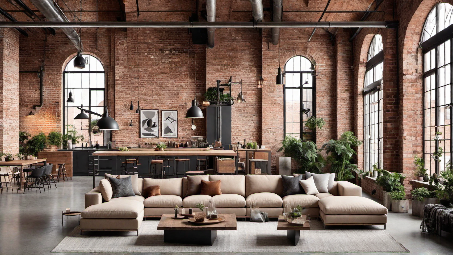 Industrial Fusion: Beige Loft with Urban Elements