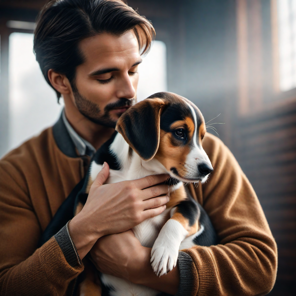 Beagle Puppy Embraced by Its Human