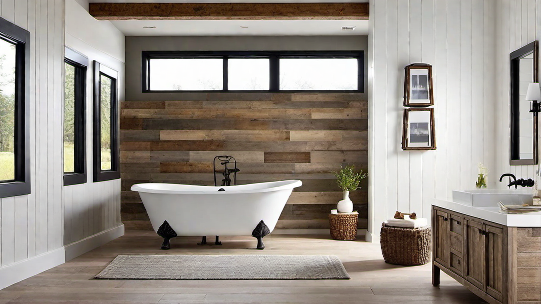 Farmhouse Elegance: Freestanding Bathtub and Vintage Vanity