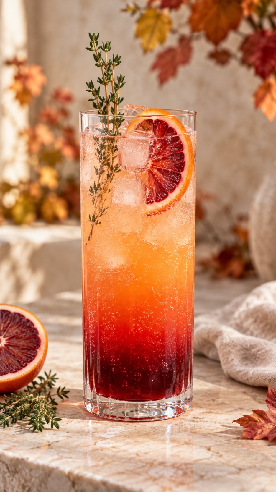Layered blood orange thyme sunrise mocktail
