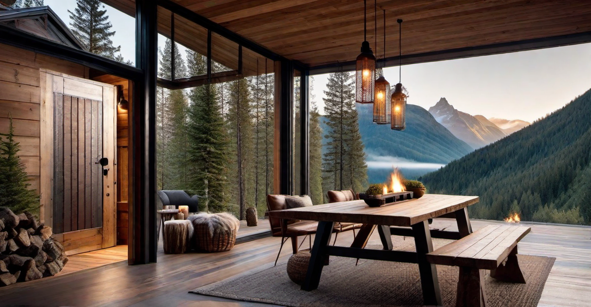 Cozy Ambiance: Corrugated Metal Door in Cabin or Chalet Decor