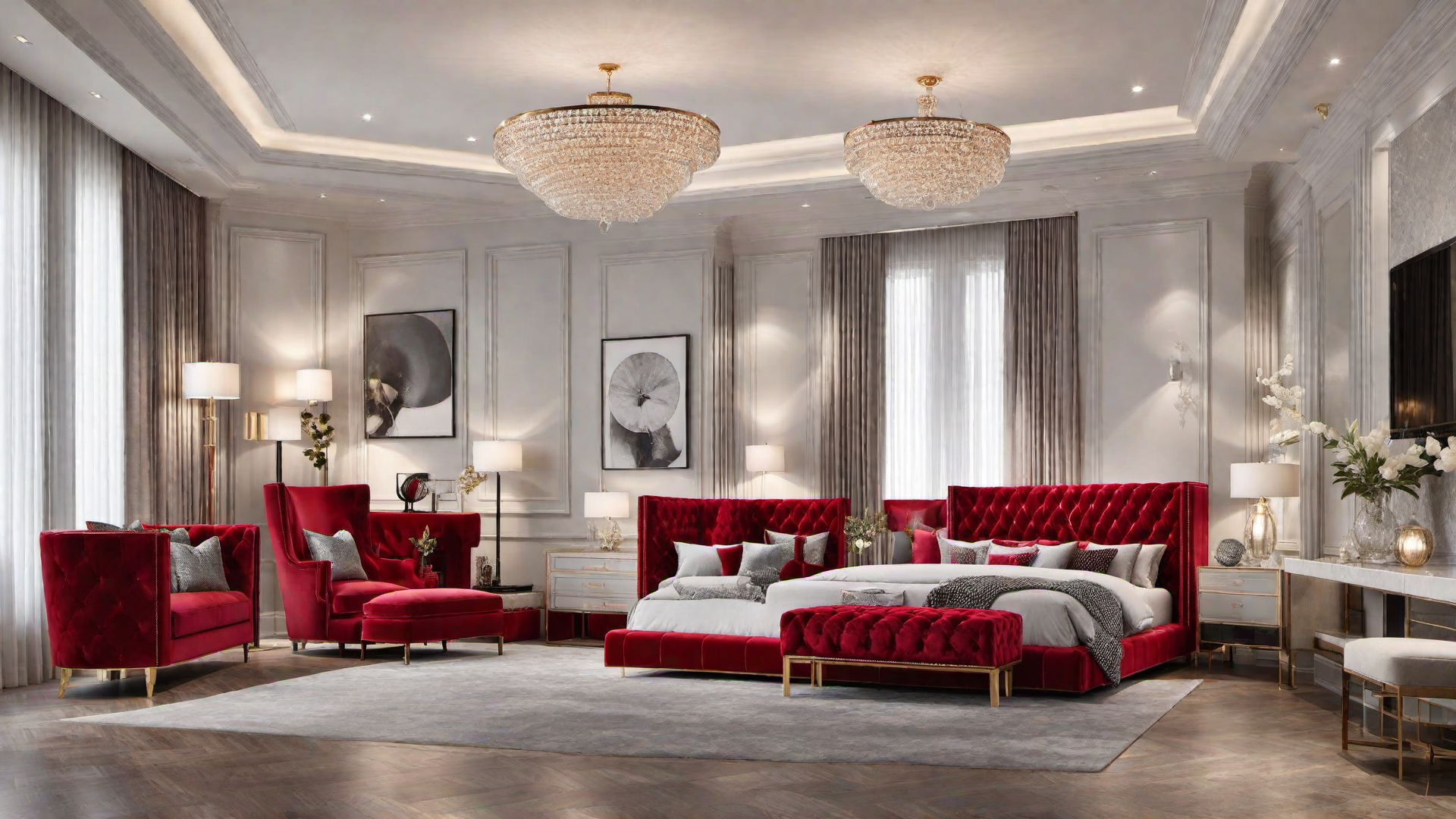 Glamorous Retreat: Red Velvet Bed Frame in a Bedroom