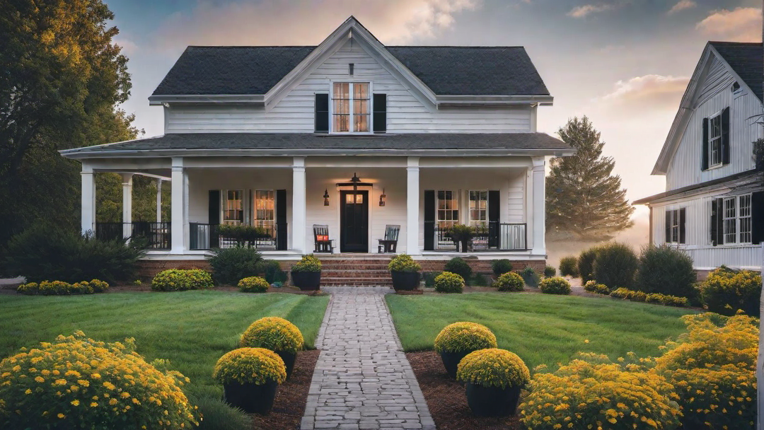 Farmhouse with Adirondack Chairs on Front Porch