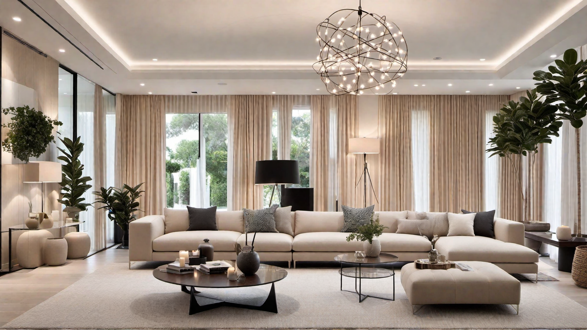 Contemporary Comfort: Beige Sofa Set in Modern Living Room