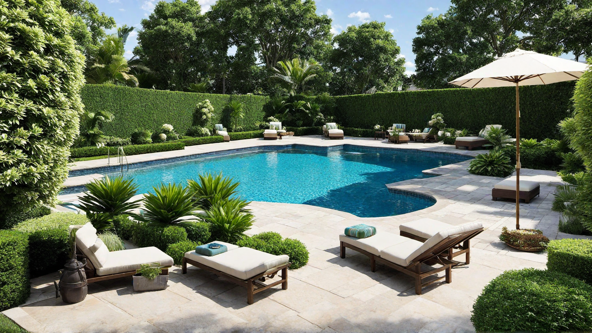 Tropical Paradise: In Ground Pool with Palm Trees and Bamboo