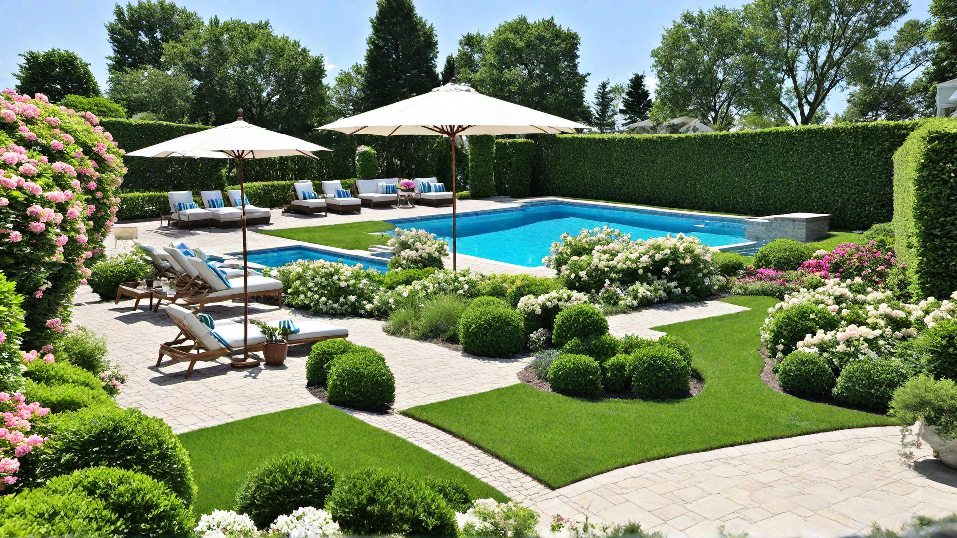 Hidden Gem: Pool Surrounded by Tall Hedges and Flowering Vines