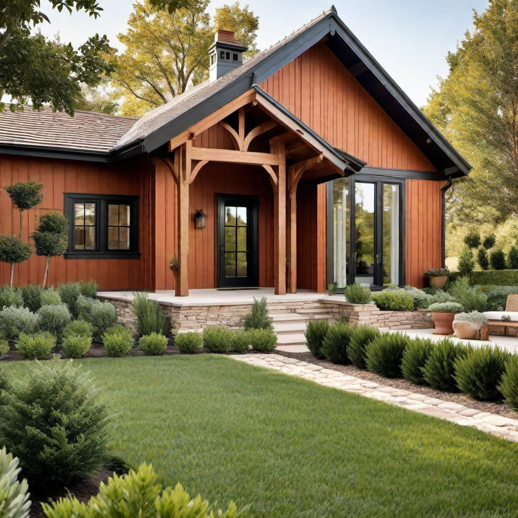 Warm Terracotta Farmhouse with Wooden Elements