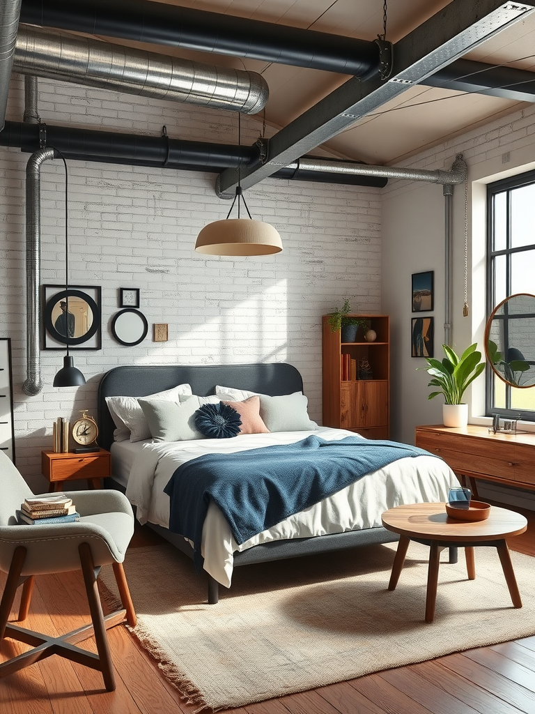 Industrial Touches in Mid-Century Modern Bedroom Decor