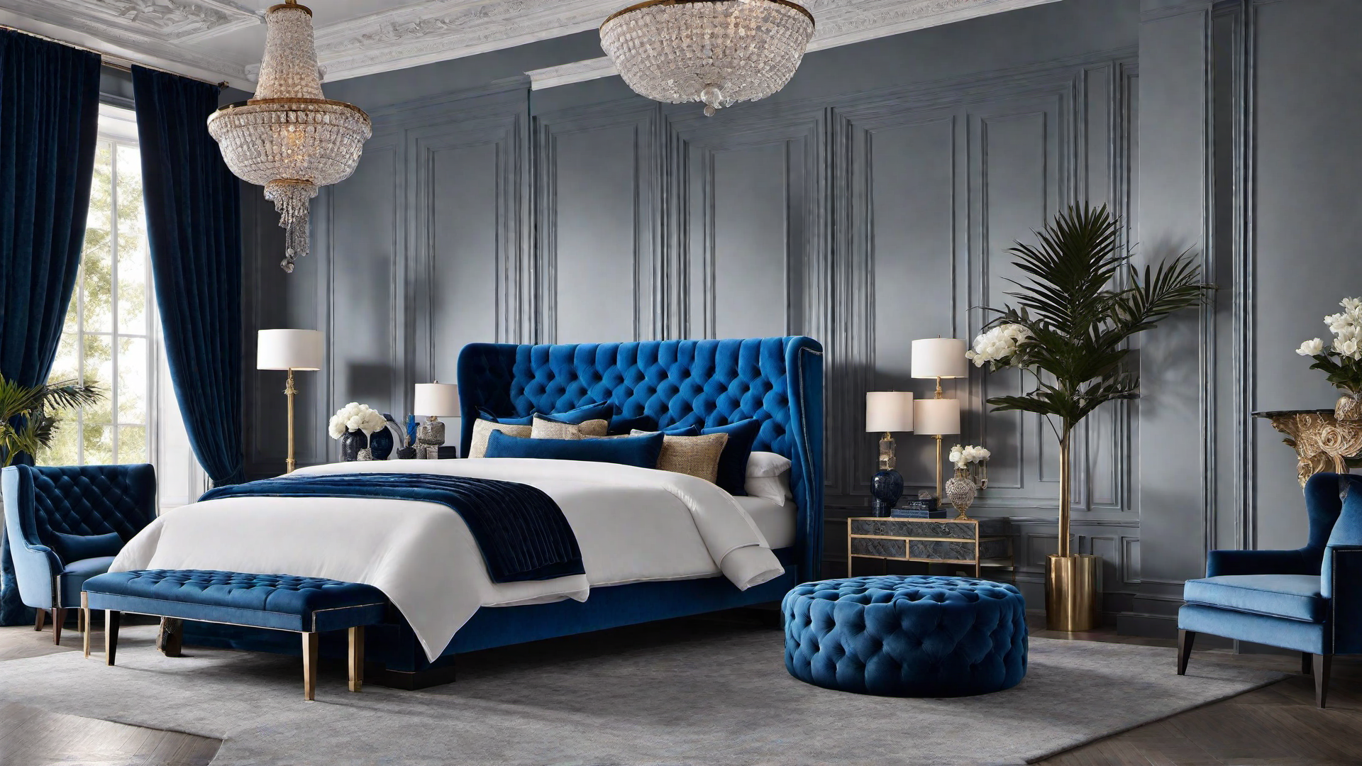 Glamorous Retreat: Blue Velvet Bed
