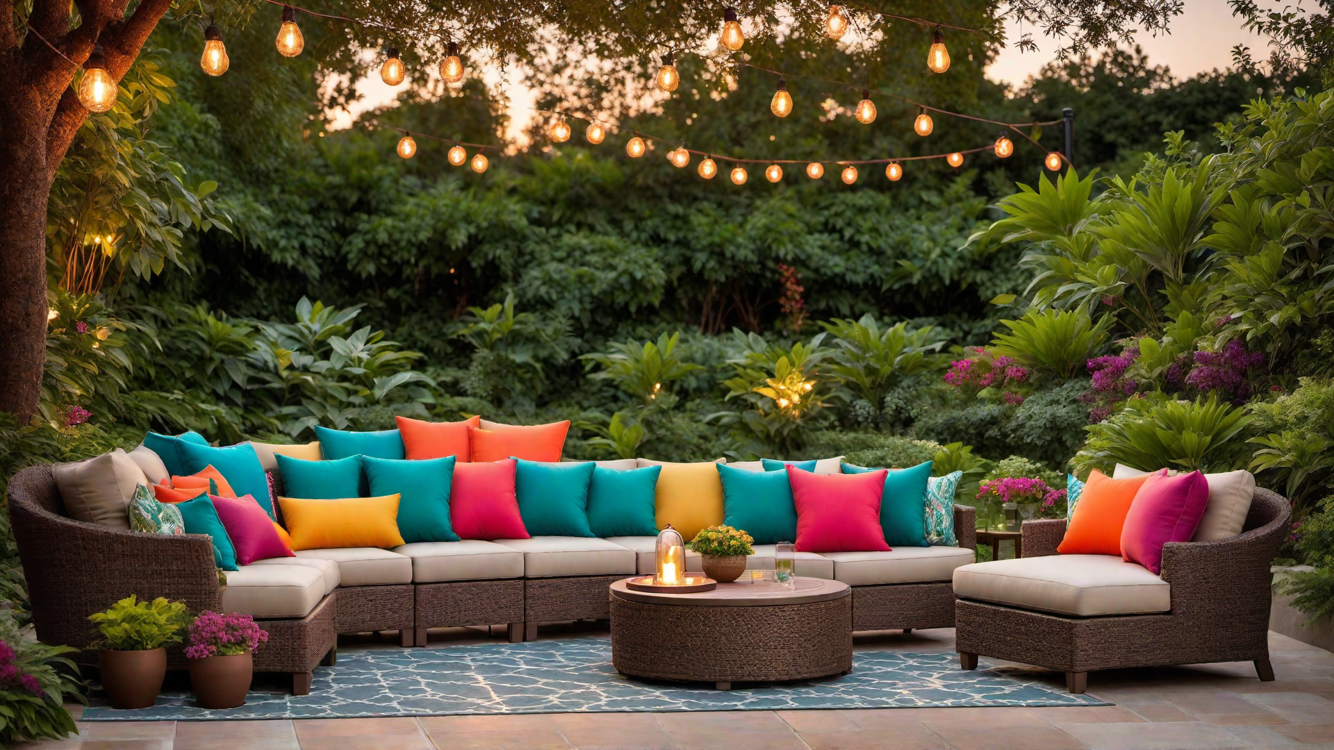 Plush Outdoor Sofa Set on Patio