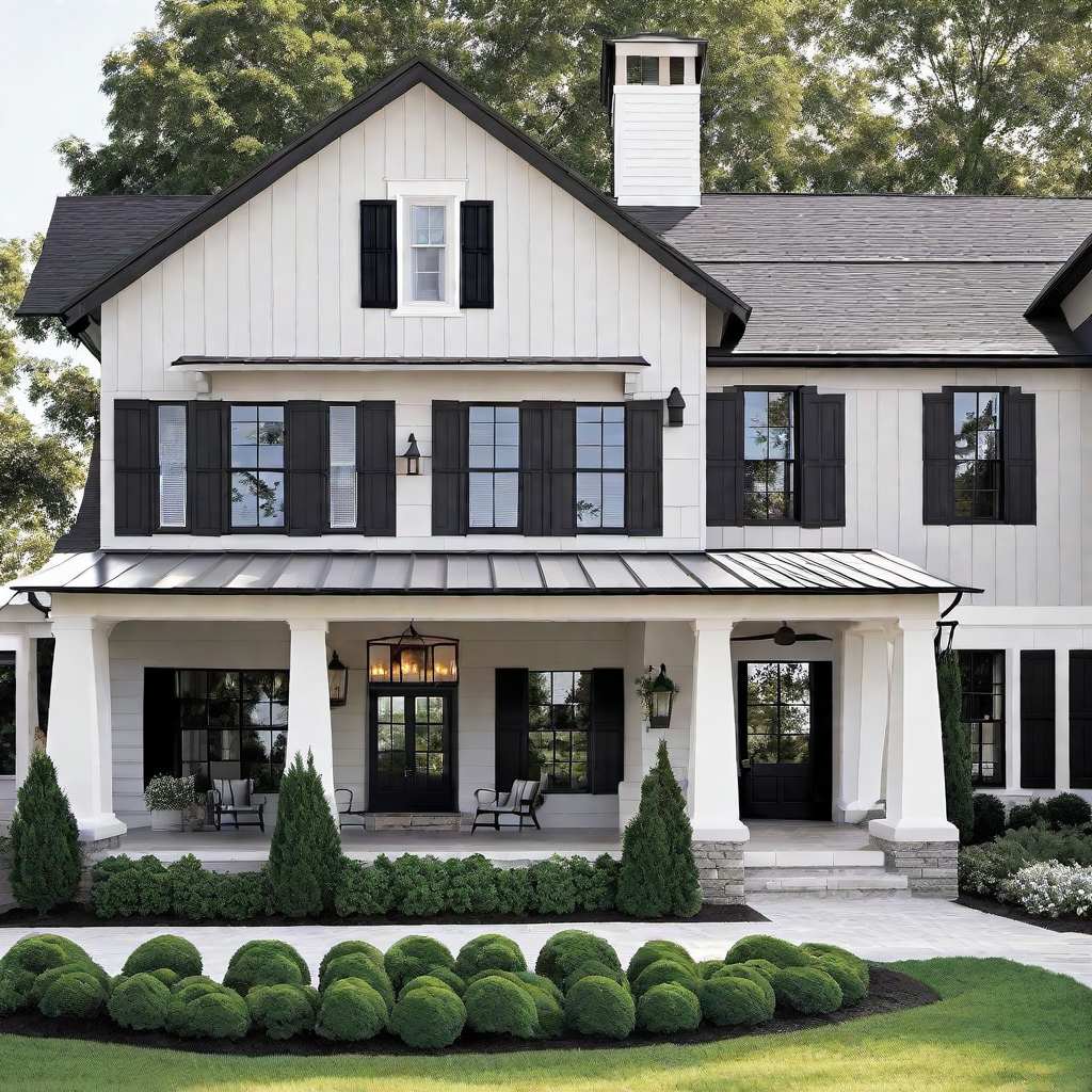 Cozy Grey Farmhouse with Black Shutters
