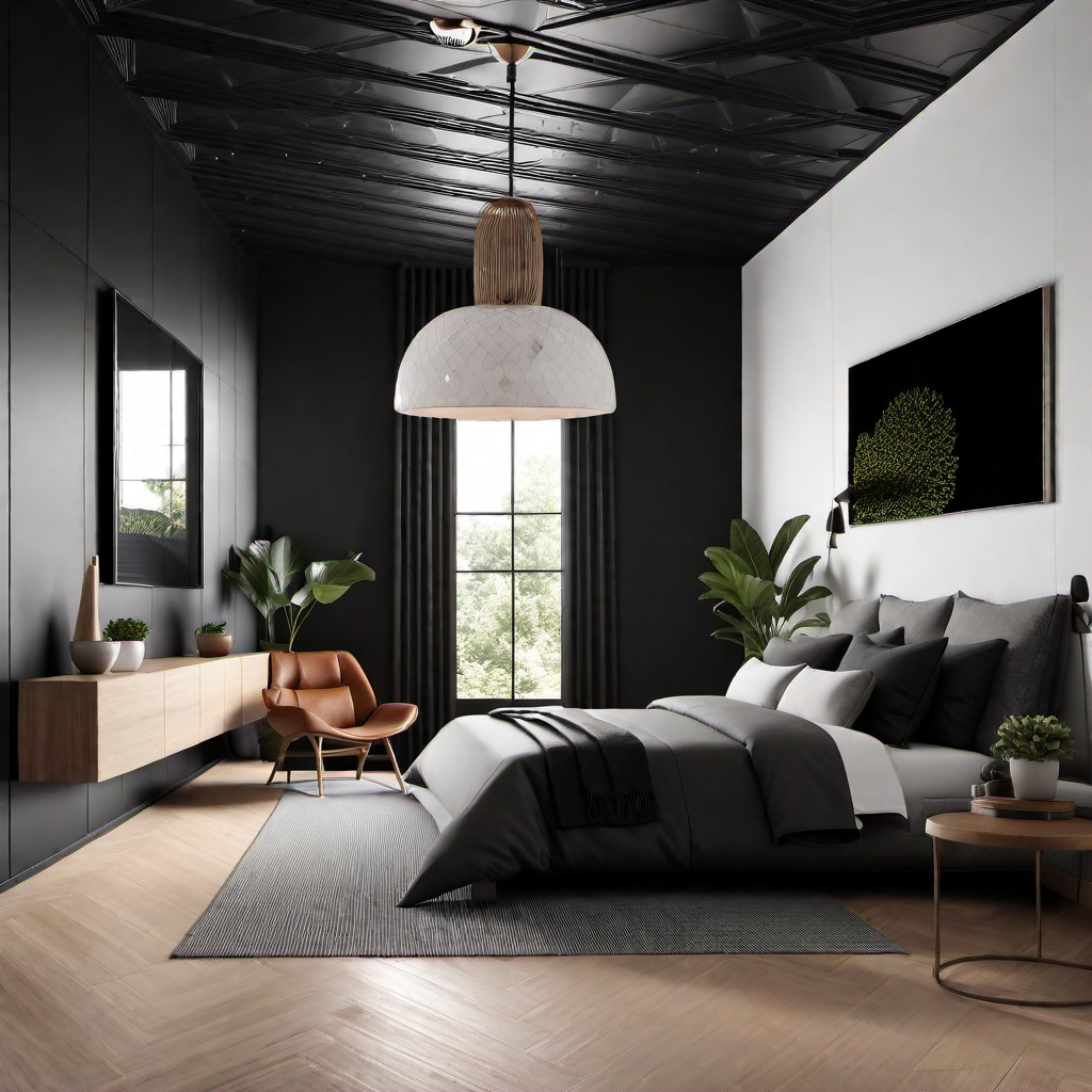 Black and White Harmony: Black Accent Wall with White Accents