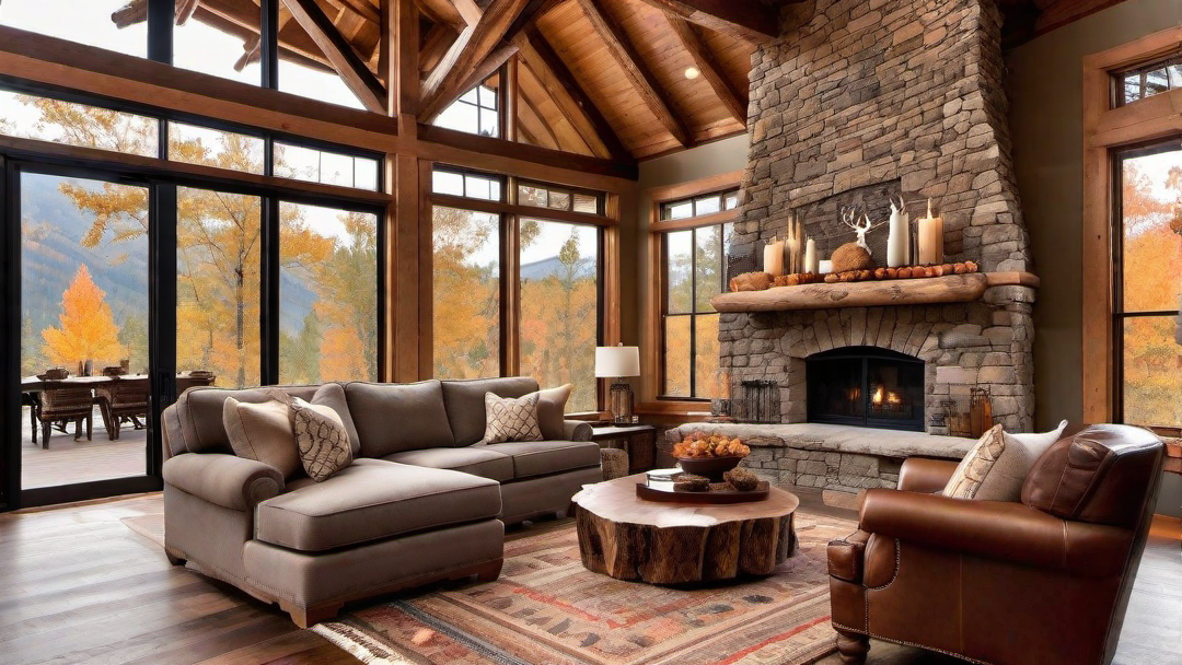 Cabin Living Room with Plush Sofas and Throw Blankets