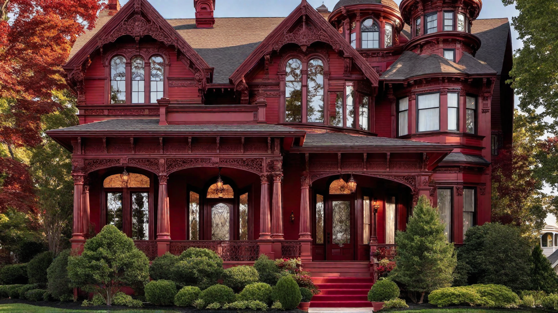 Victorian House with Deep Red Trim