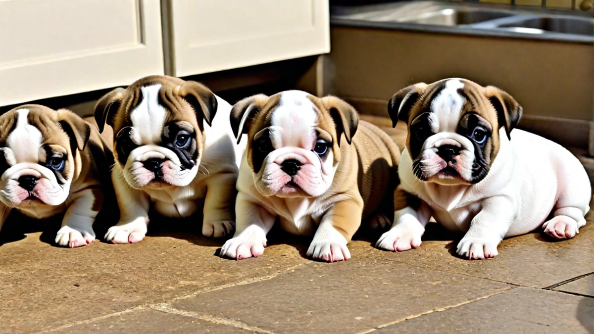 Feeding Time for Hungry Bulldog Puppies