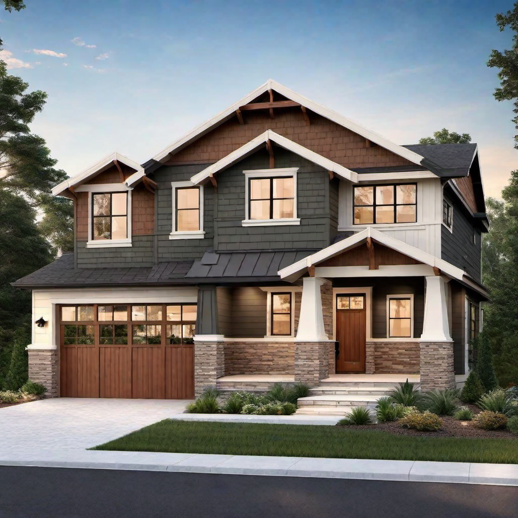 Craftsman Charm: Natural Wood and Painted Brick Exterior