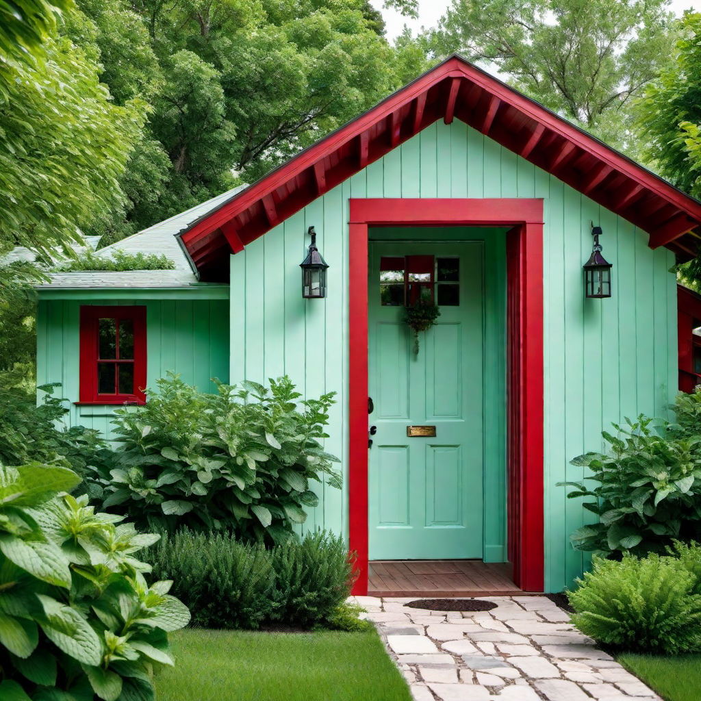 Fresh Mint Green Farmhouse with Red Door