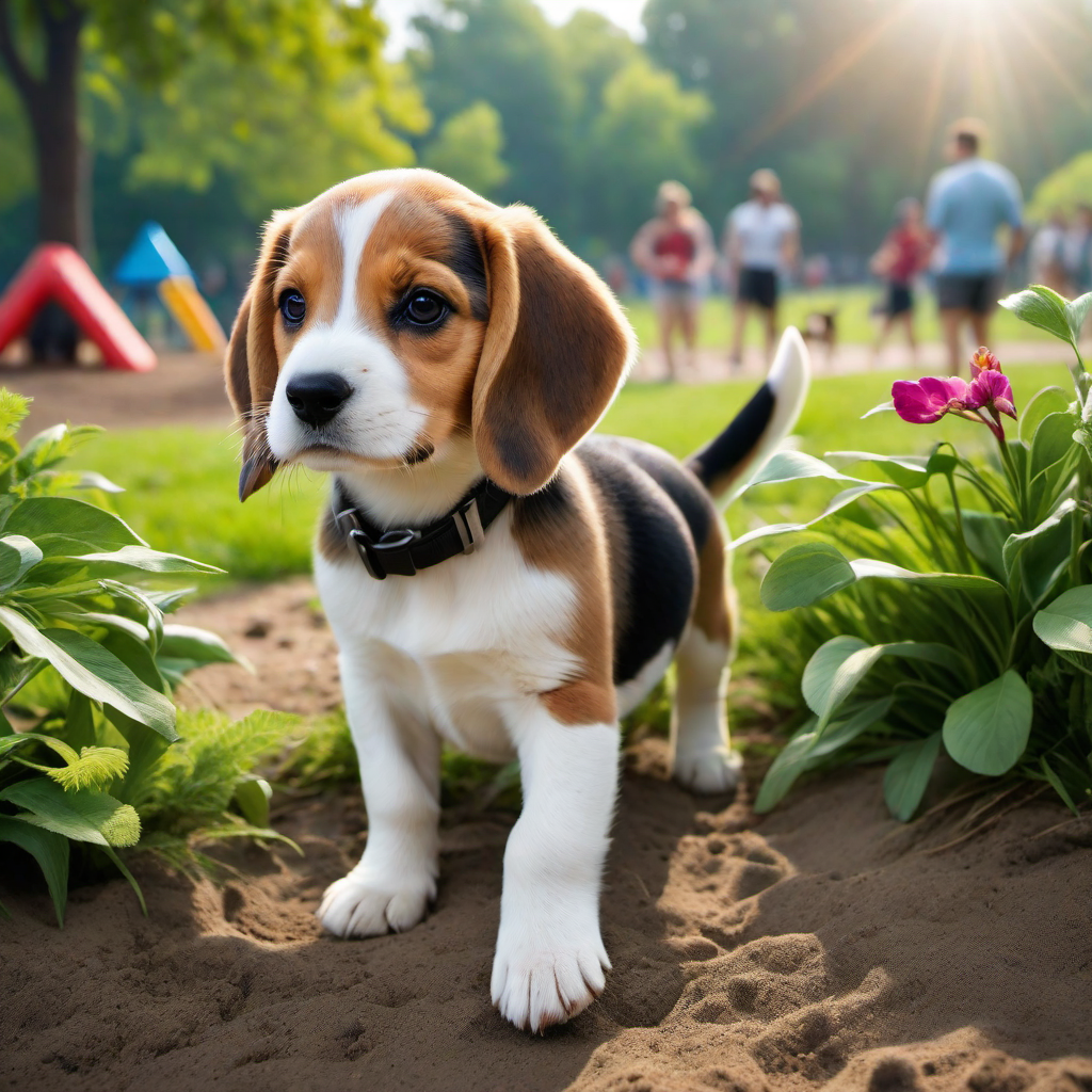 Beagle Puppy at a Dog Park Meeting Other Puppies