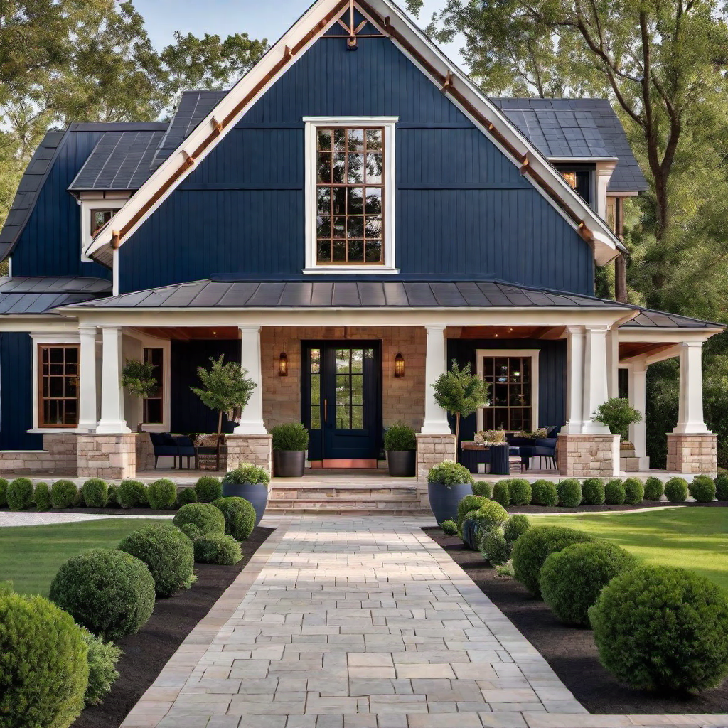 Elegant Navy Blue Farmhouse with Copper Accents