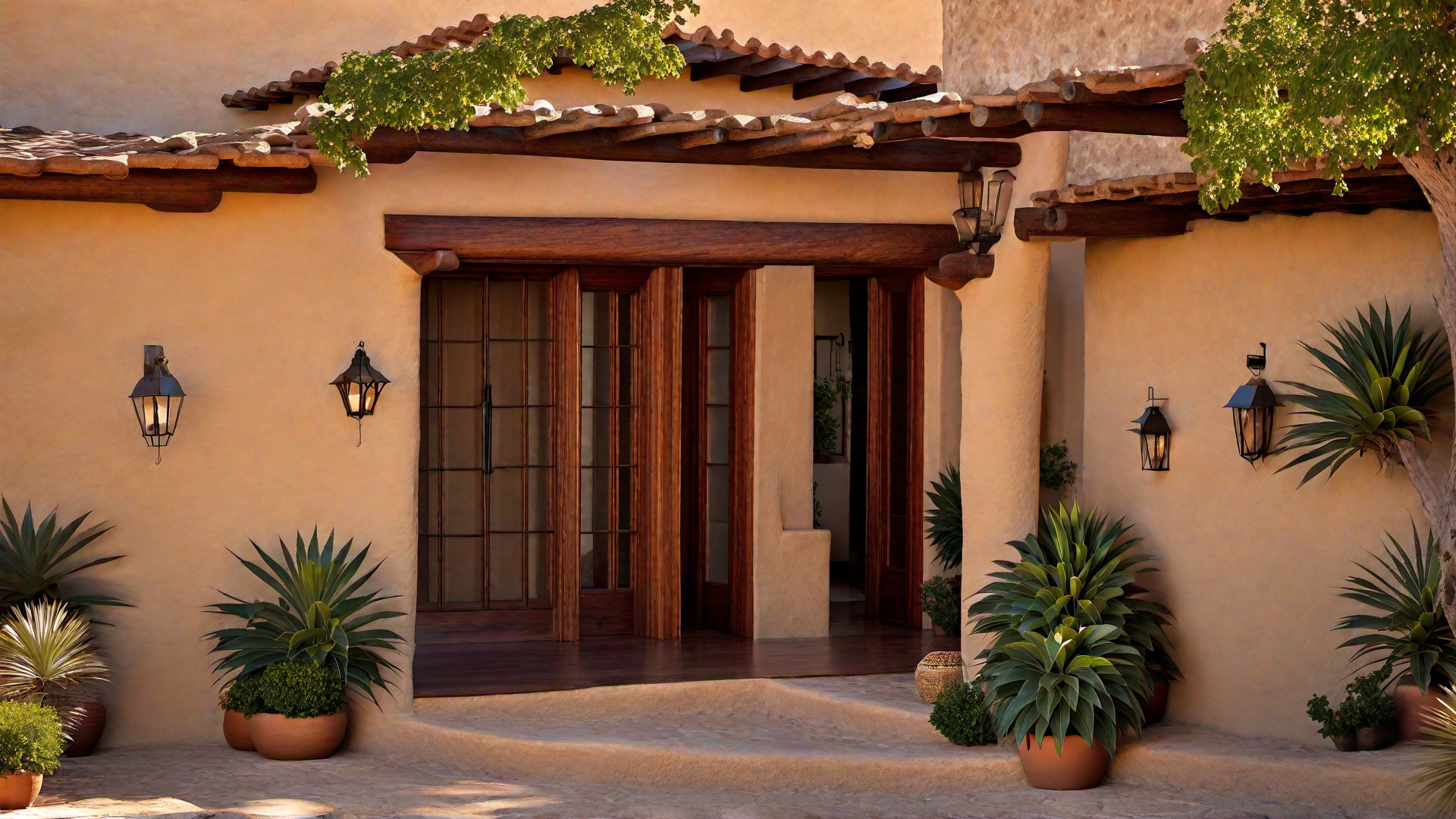 Adobe Architectural Details: Exposed Beams and Mud Plaster