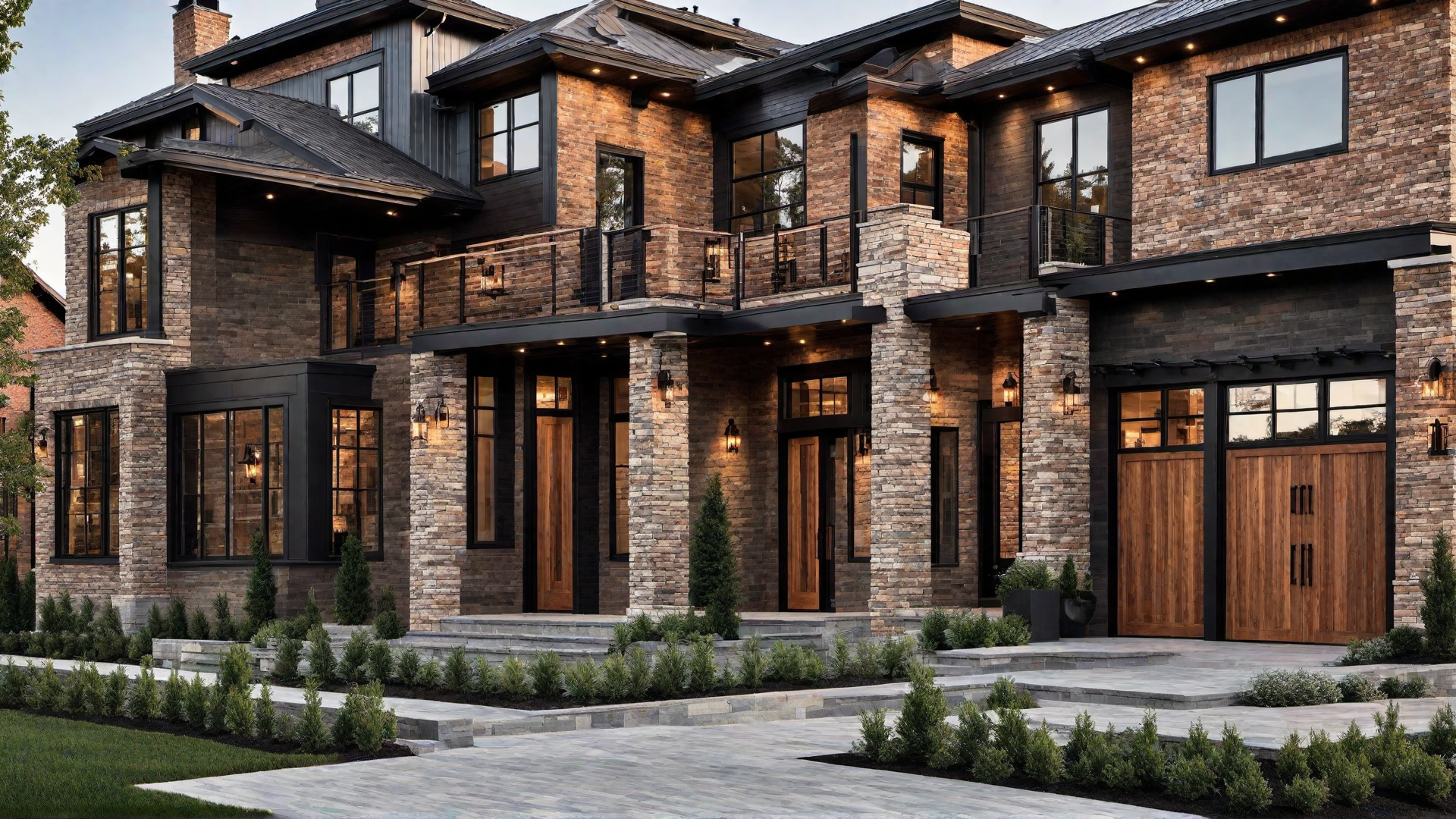 Brick Accents on Facade: Industrial Touch in Modern Farmhouse Exteriors