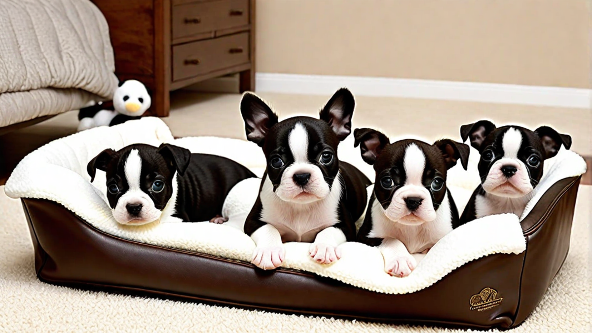 Boston Terrier Puppies in Their Cozy Beds