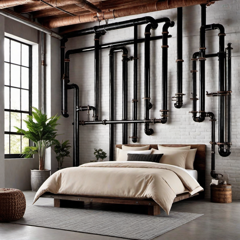 Industrial Bedroom Wall Decor: Exposed Pipes as Art