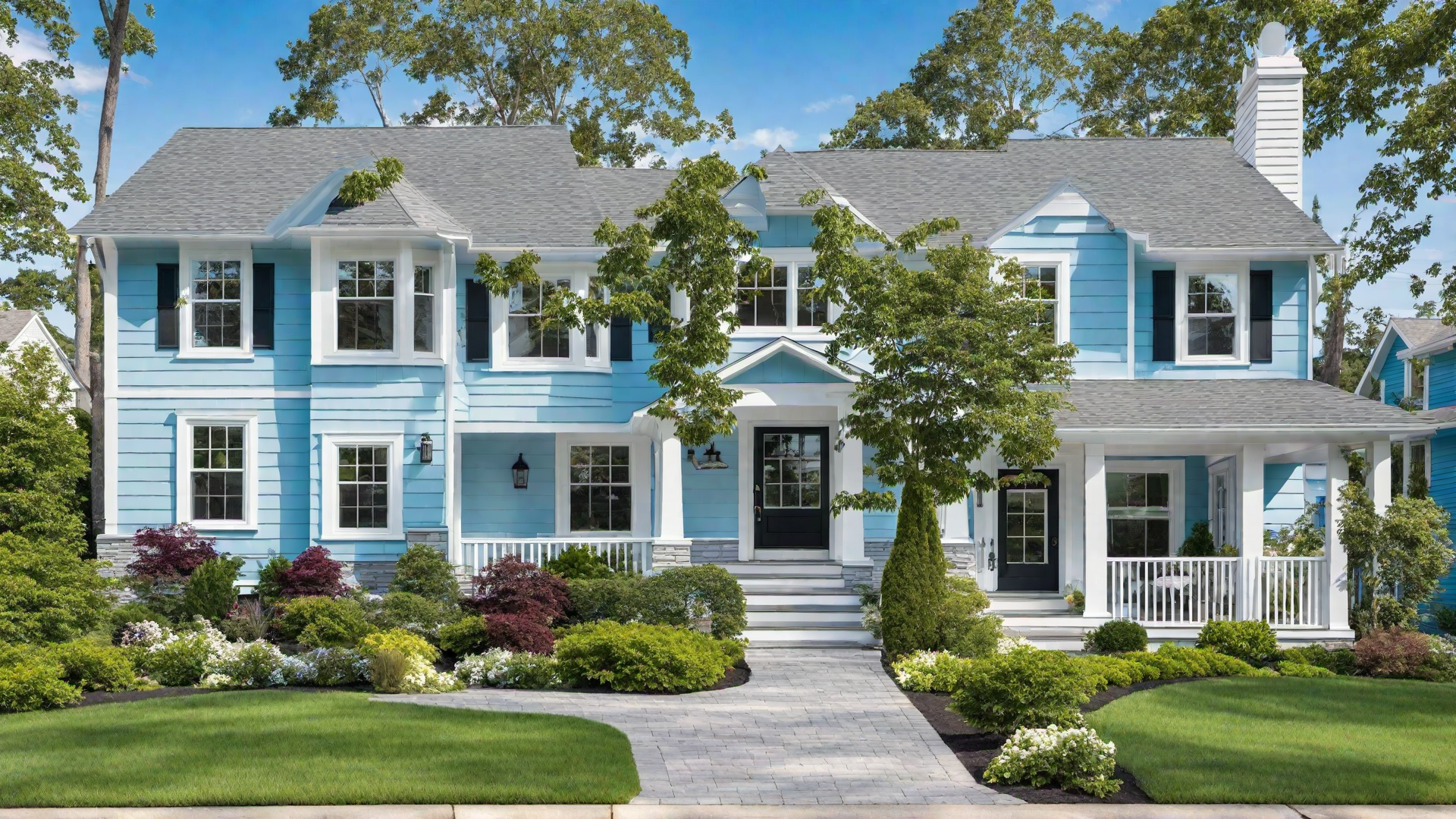 Cottage-Style Home with Sky Blue Siding