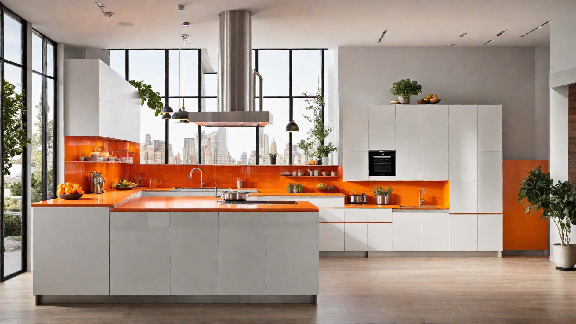 Citrus Splash: Orange Backsplash in Modern Kitchen