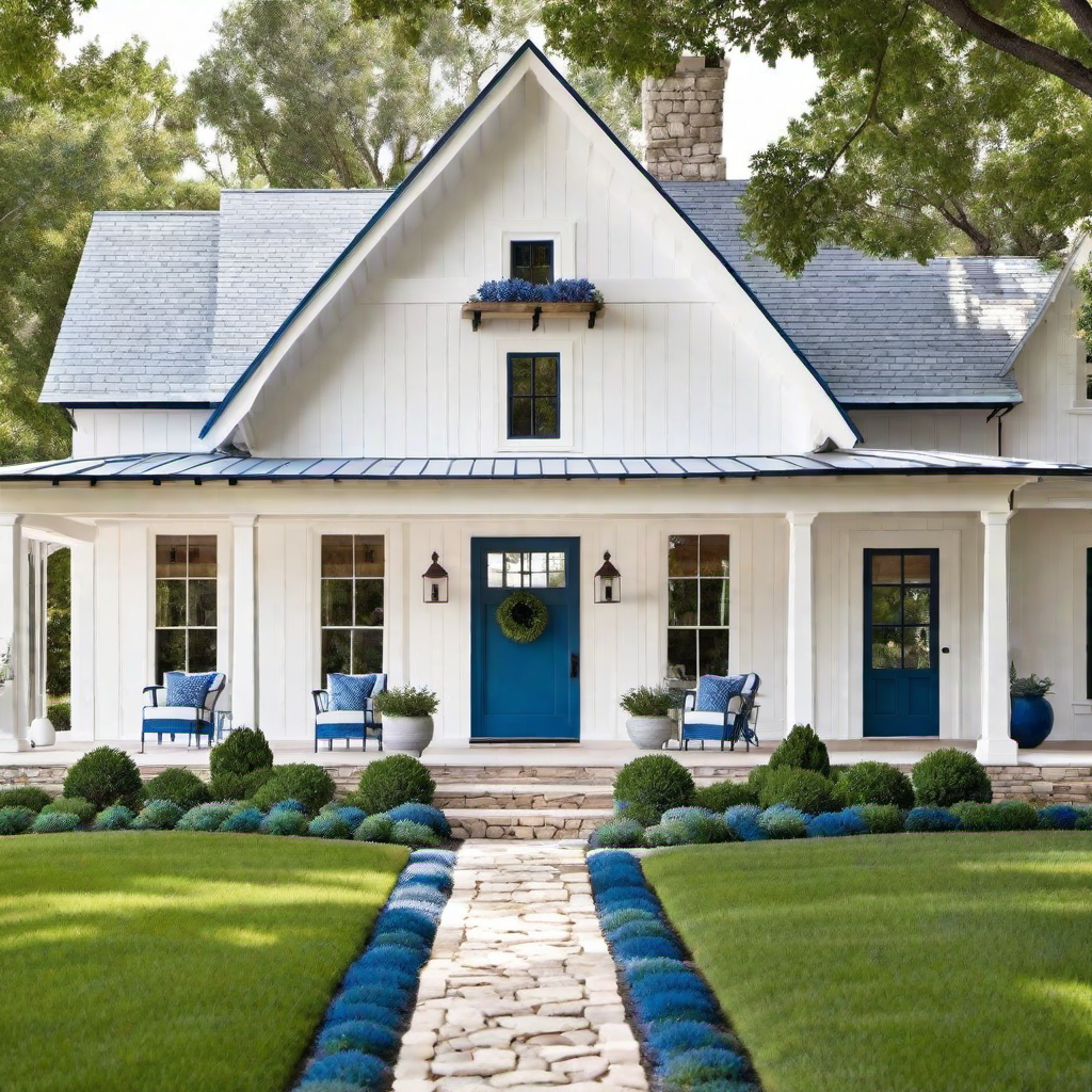 Vintage White Farmhouse with Blue Accents