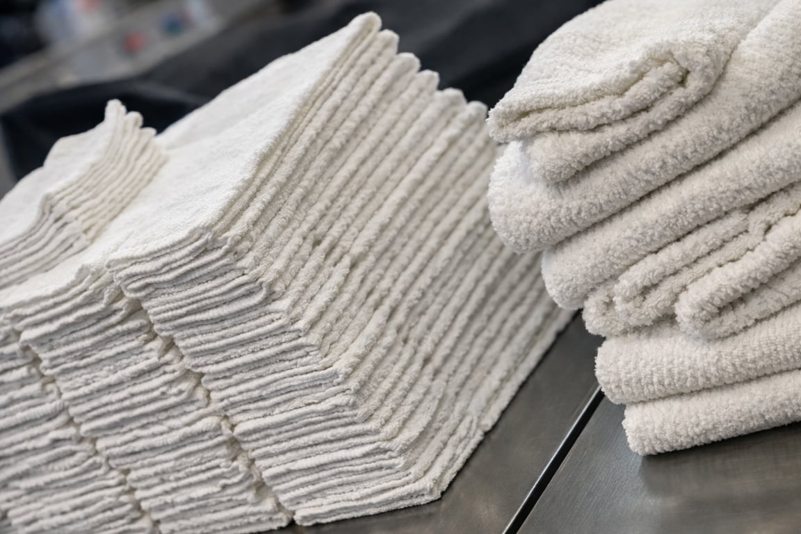 Neatly folded stack of clean laundry