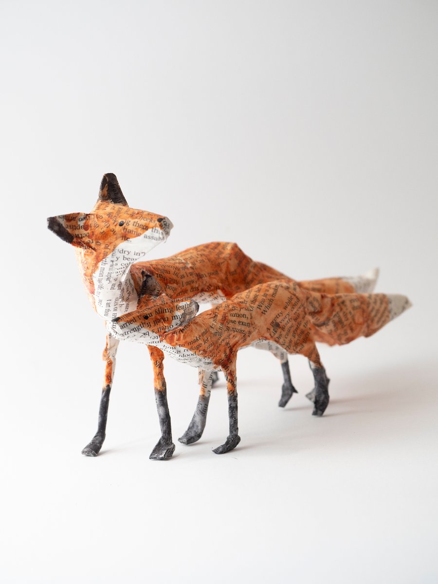 Rita and Roly Small Paper Mache Fox Sculpture