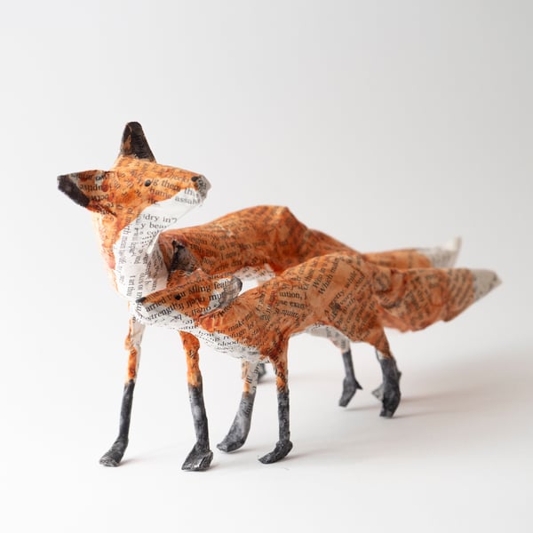 Rita and Roly Small Paper Mache Fox Sculpture