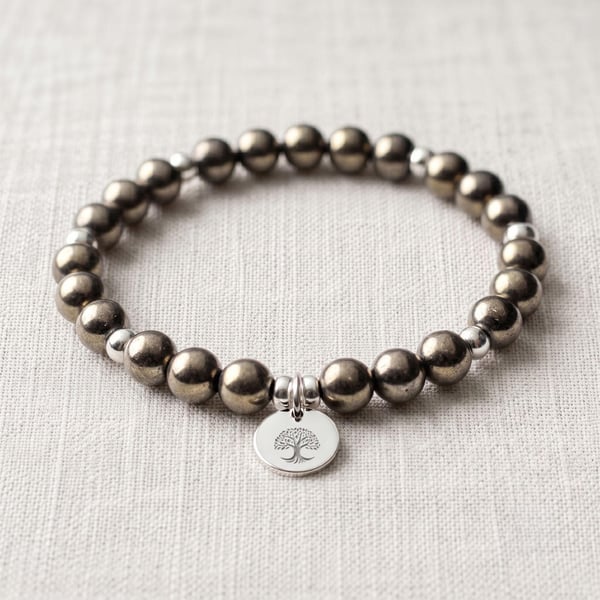 Pyrite Crystal Bracelet, Abundance & Confidence, Personalised Gift