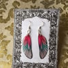 Sparkling Rose Pink and Green Iridescent Sterling Silver Fairy Wing Earrings