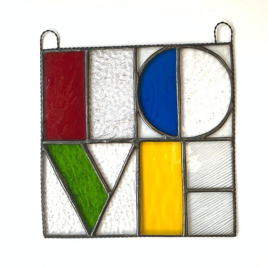 Stained Glass Abstract Love Panel - Handmade Hanging Window Decoration 