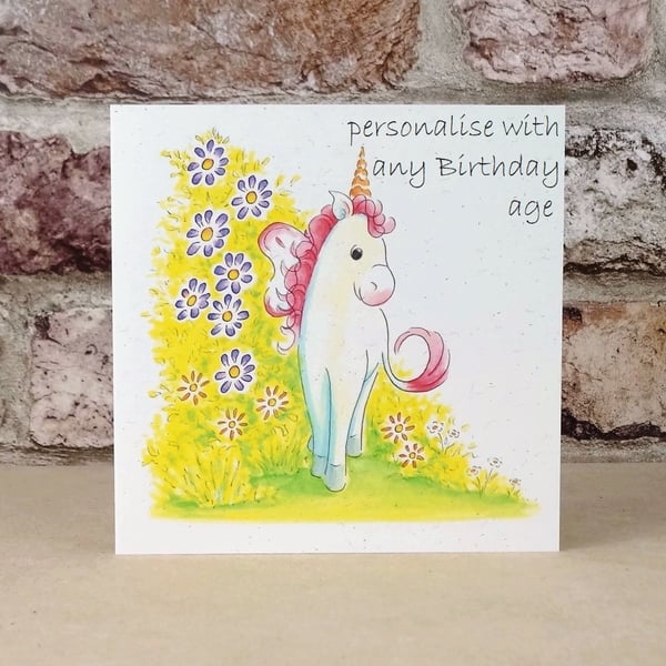 Birthday Card Unicorn - Personalised with any age