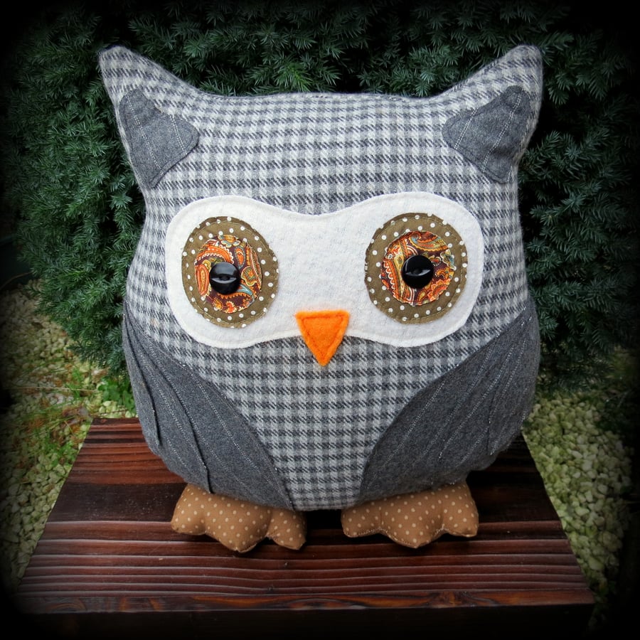Humphrey, a 35cm tall owl cushion.  Owl decor.