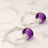 Amethyst Earrings, Hoop Earrings, Sleeper Earrings, Purple Stone, Pebble