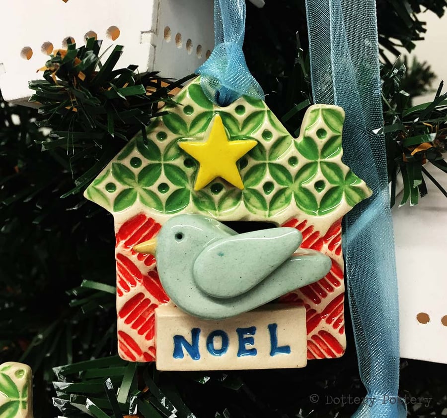 Tiny Ceramic bird house Christmas decoration Pottery House
