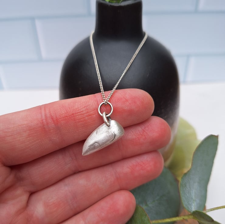 Fine Silver Garlic Clove Pendant, charm, Folksy