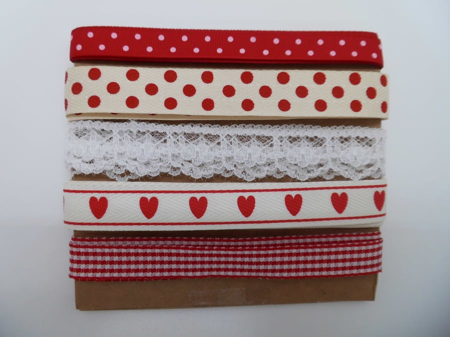 Ribbon and lace selection red hearts checks spots       A