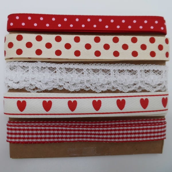 Ribbon and lace selection red hearts checks spots       A