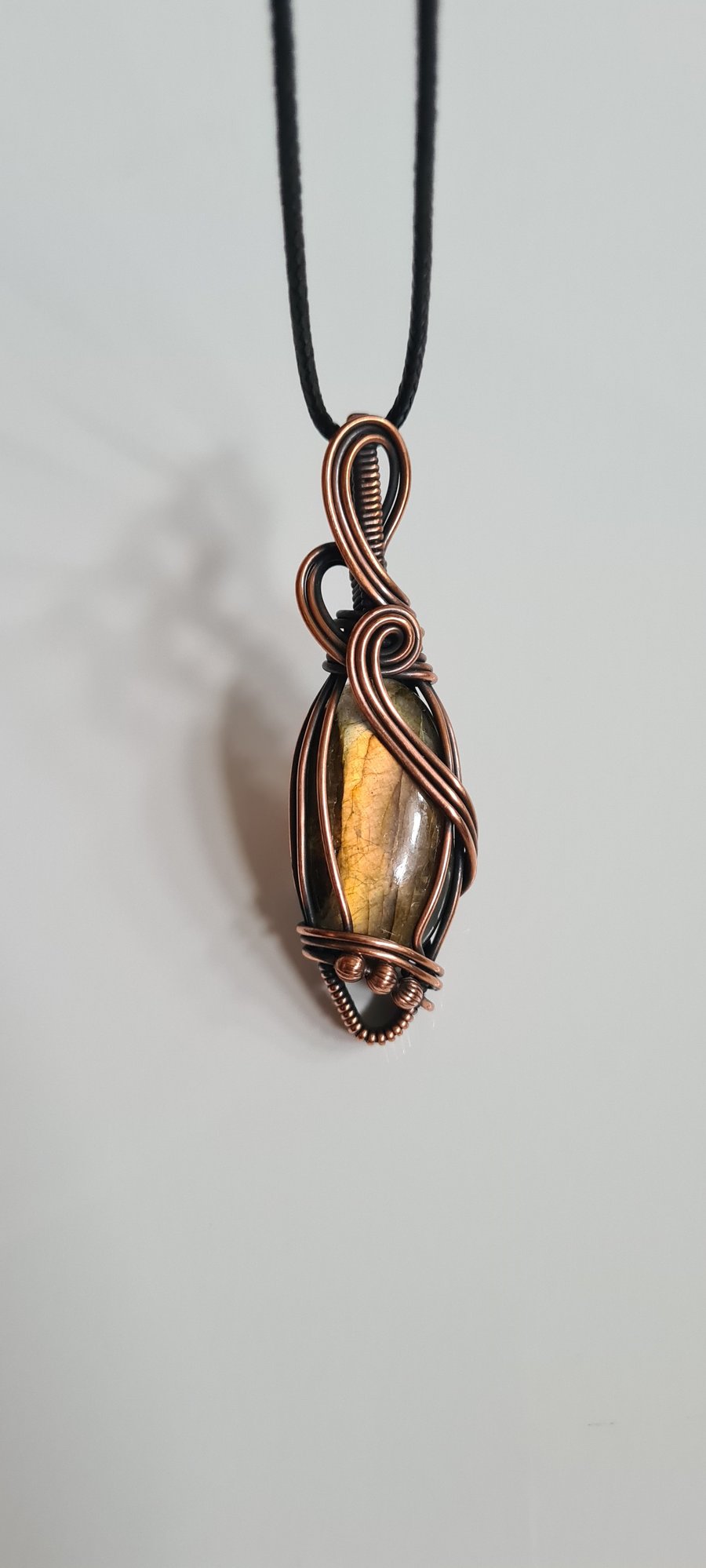 Natural Golden Labradorite & Copper Necklace Pendant Gift Crystal Jewellery 