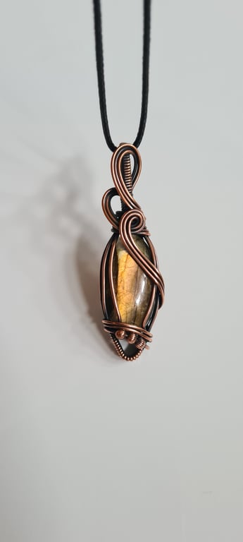 Natural Golden Labradorite & Copper Necklace Pendant Gift Crystal Jewellery 