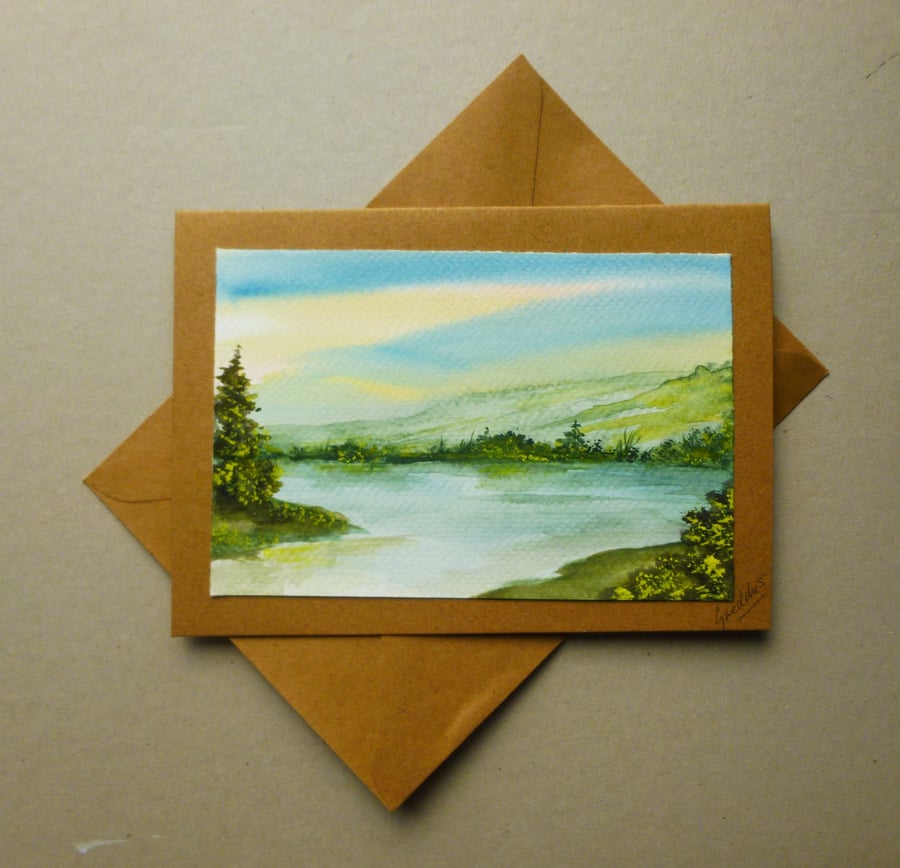 hand painted watercolour landscape blank card ( ref FA 132 K2 )