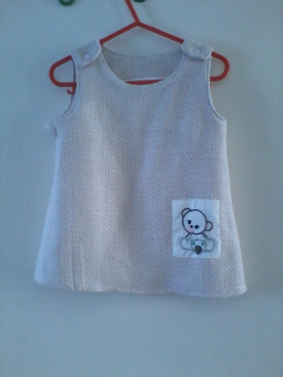 Baby dress with embroidered bear motif- 0-6 month(approx)