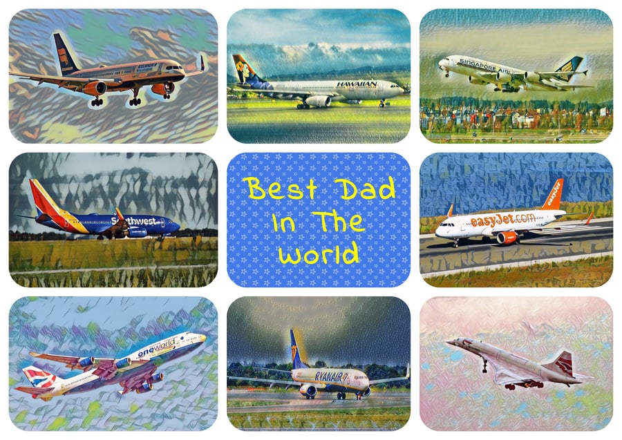 Best Dad In The World Card Aeroplane Theme A5